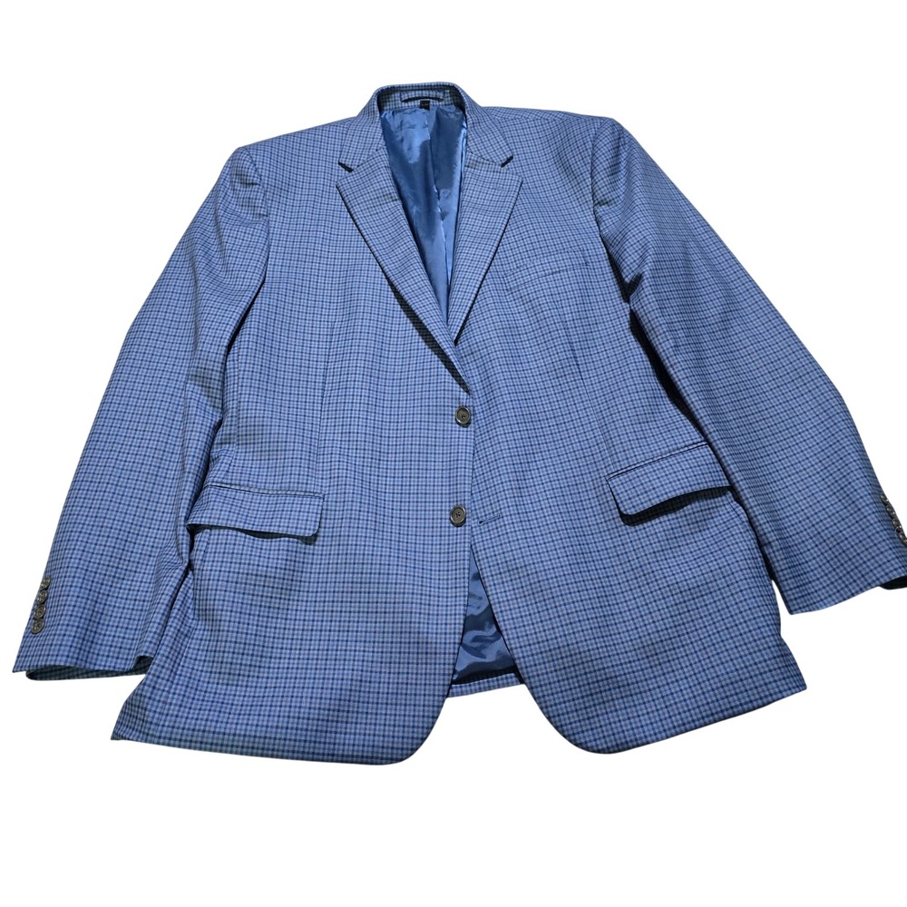 Jos. A. Bank Sport Coat Mens 46L Blue Check Traditional Fit Wool Blazer